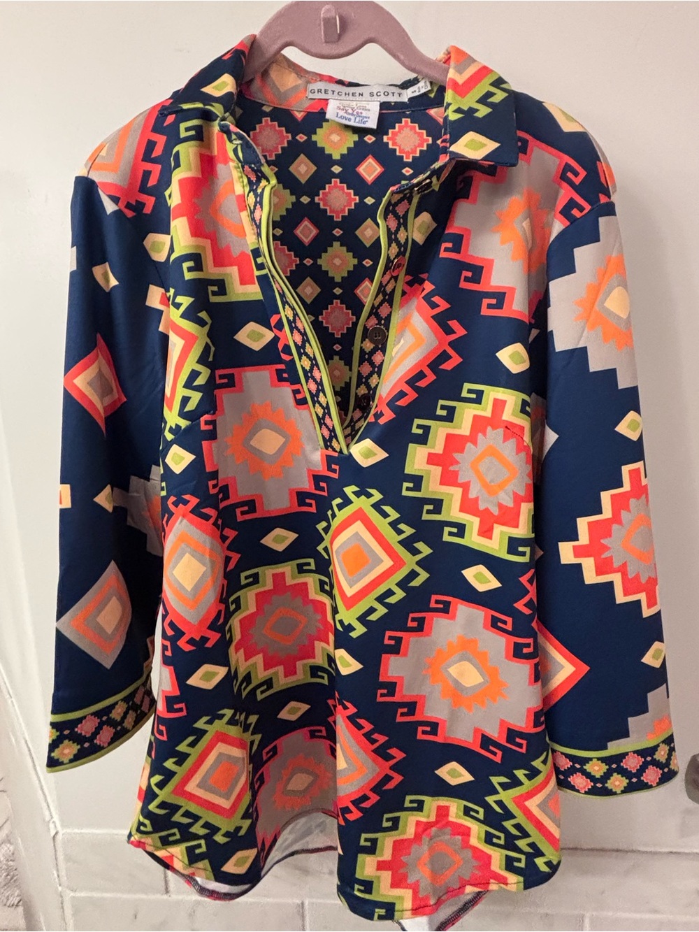Gretchen Scott Designs Navy Multicolor Aztec Tunic
